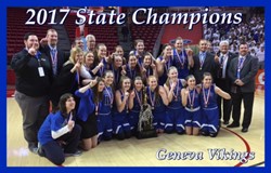 Geneva Girls Basketball Team Poses with State Champ Trophy