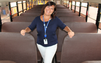 Bus driver jeannie bean inside her bus