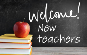 Words on chalkboard, welcome new teachers