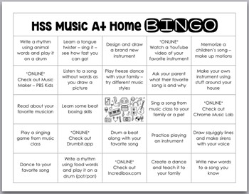 music bingo sheet