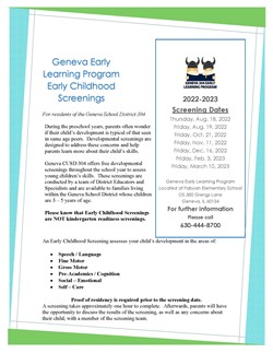 GELP developmental screening dates